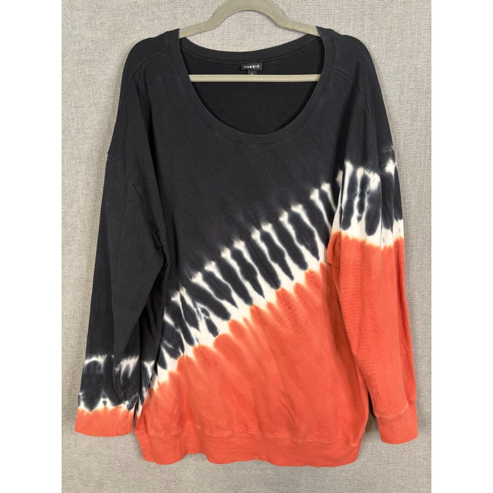 Torrid Sweater Womens 3X 3 Black White Orange Tie Dye Pullover Sweatshirt Boho